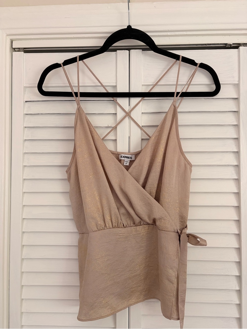 Express Metallic Nude Wrap Cami with Crisscross Straps